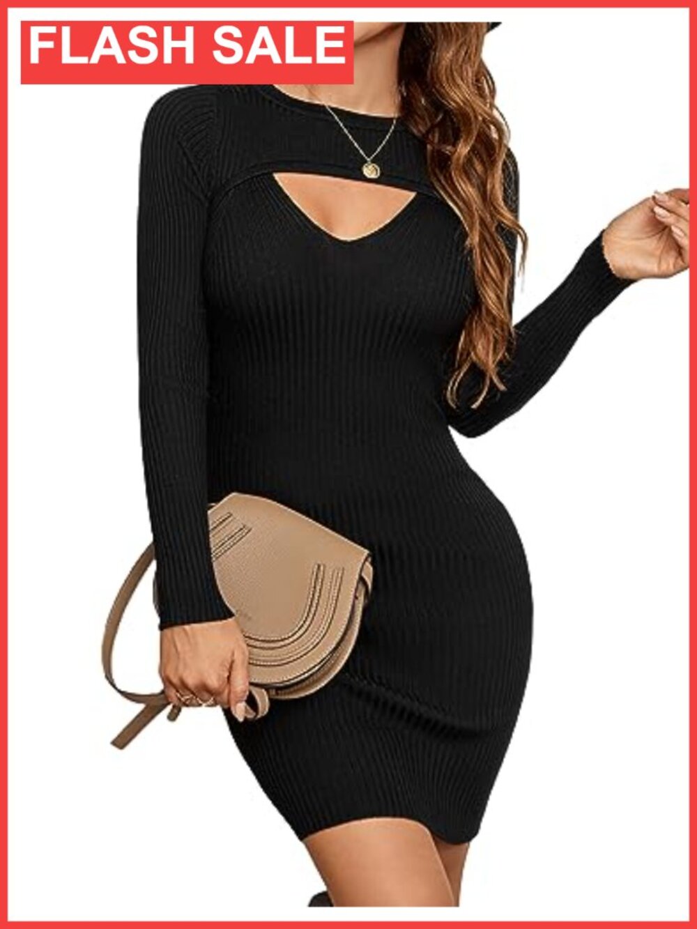 Cut Out Long Sleeve Sweater Dress Mini Bodycon Party Dress
